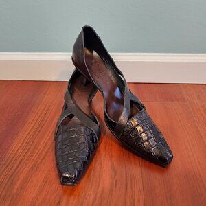 CYDWOQ Vintage Handmade Leather Kitten Heel Pumps – Brown Metallic | US 10/EU 41